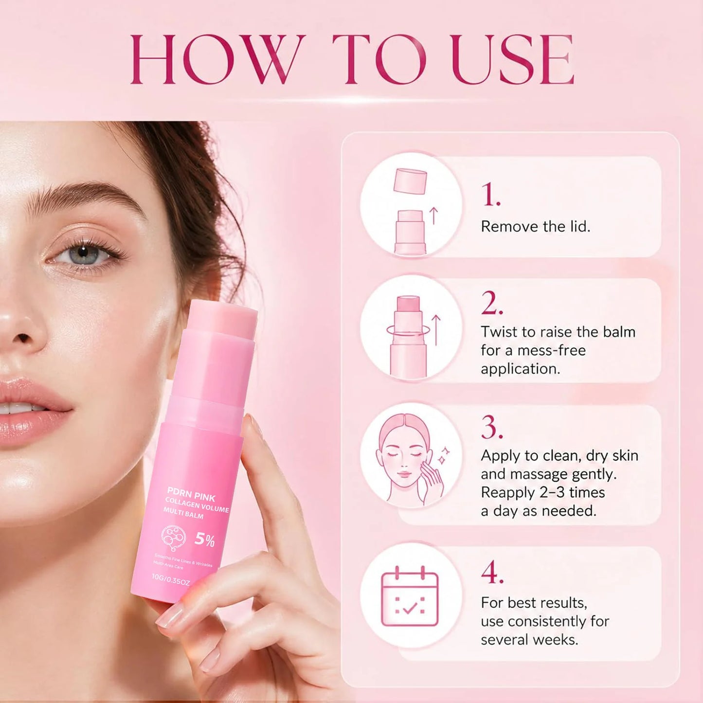 PDRN Pink Collagen Volume Multi Balm Collagen Hydrating Stick for Face, Neck, under Eyes, Lips, Lines Care Plumping&Firming Skin